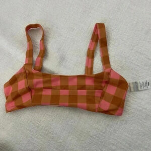 L*Space Pink and Brown Checkered Bikini Top